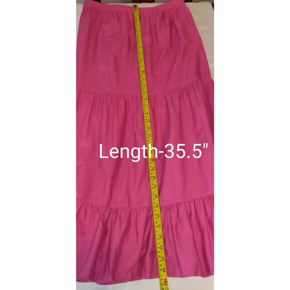 Bright Pink Peasant Maxi Dress 2pc L Tiered Boho Whimsigoth Ruffles Cropped - Picture 10 of 16
